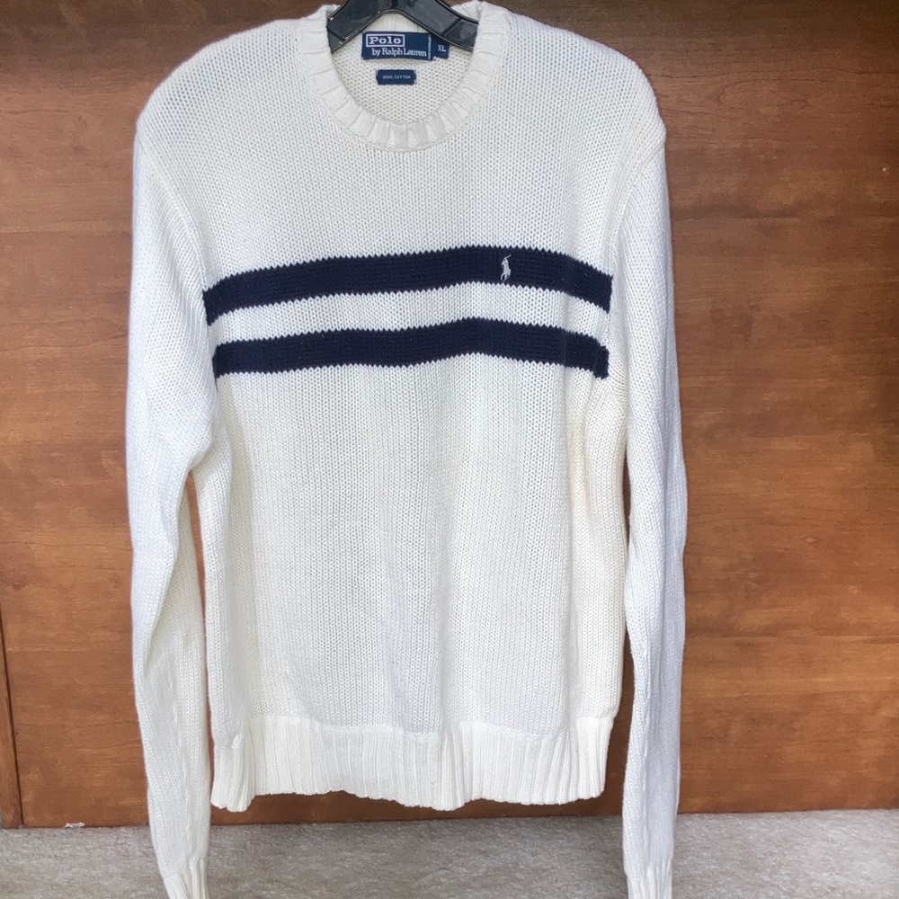Polo by Ralph Lauren Men's Cream Sweater with Navy Stripes